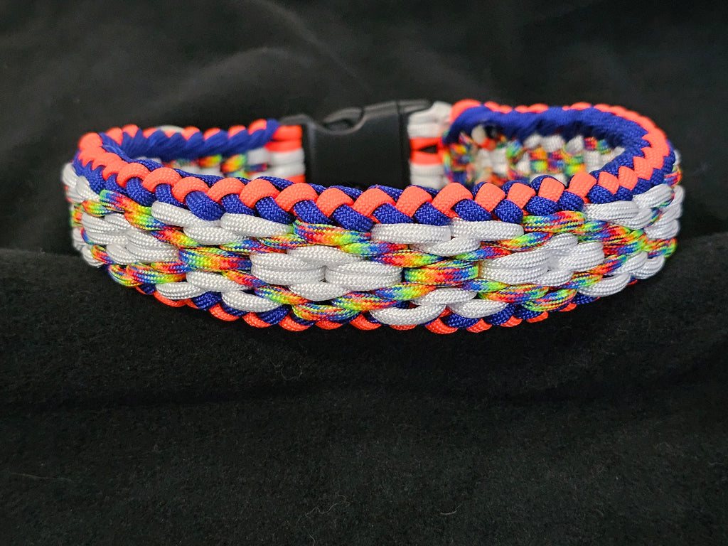 18" Bold and bright rainbow handmade paracord dog collar