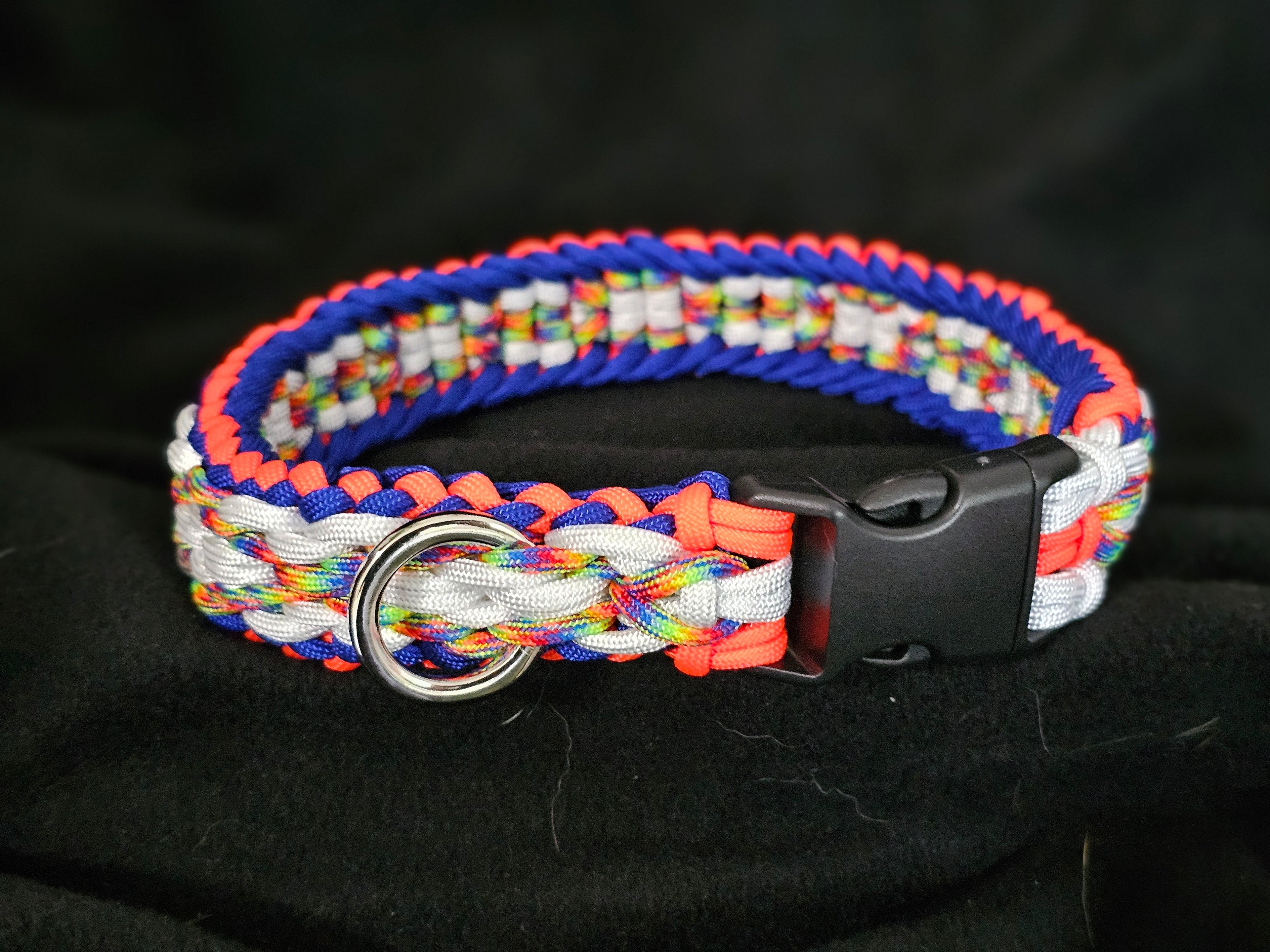 18" Bold and bright rainbow handmade paracord dog collar