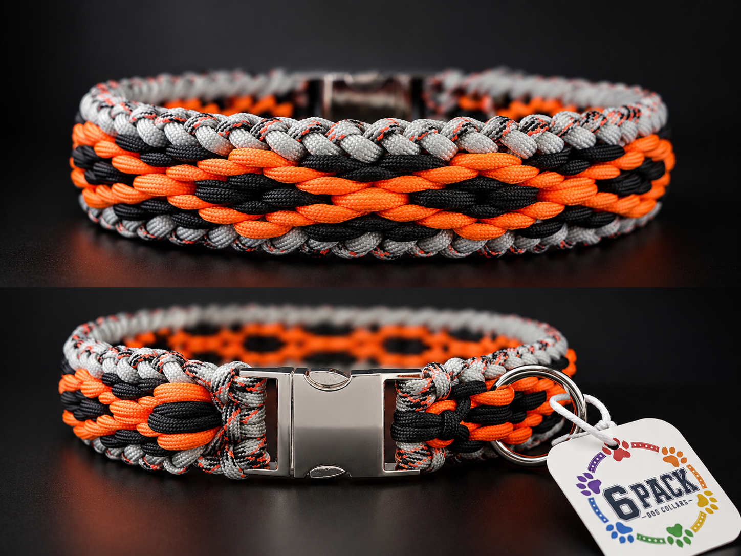 18" Orange, Black, Gray handmade paracord dog collar