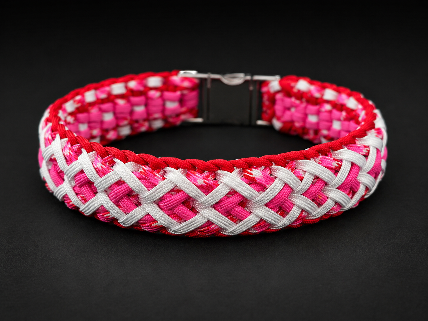 17"  Pink/Red Sweetheart Handmade Paracord Collar