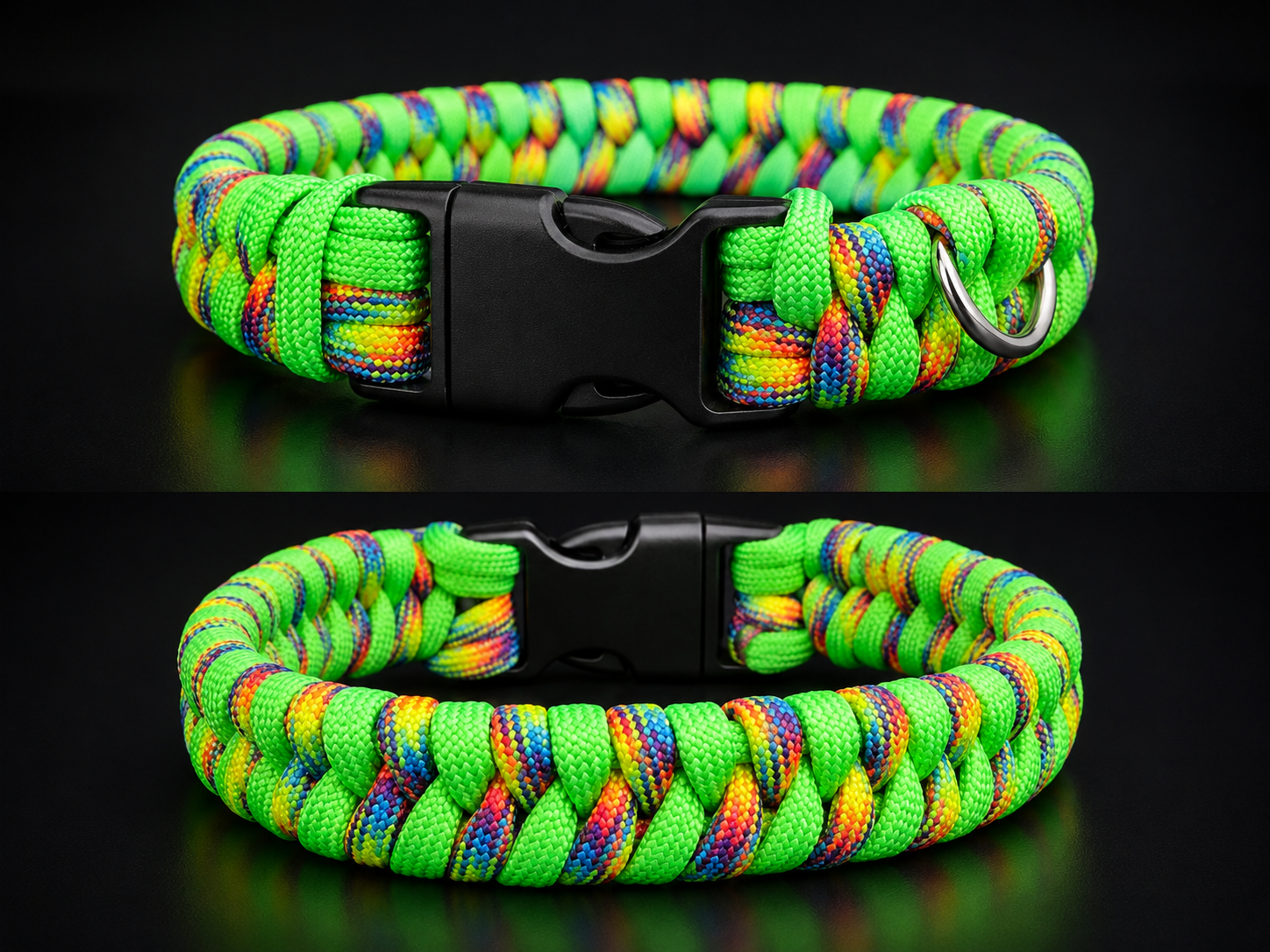14" Handmade Neon Green/Multicolored Dog Collar