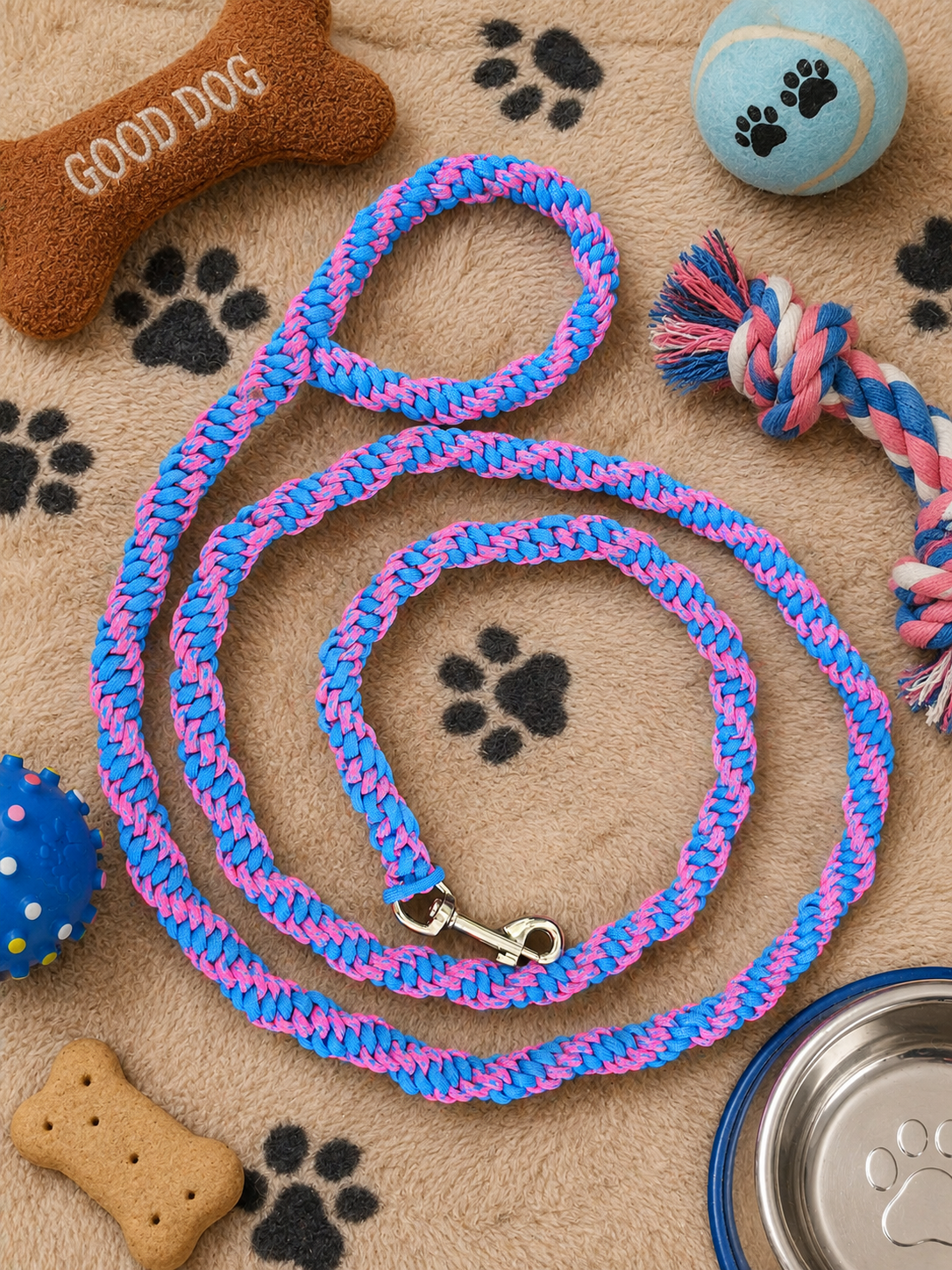 Handmade Pink/Caribbean Blue Leash