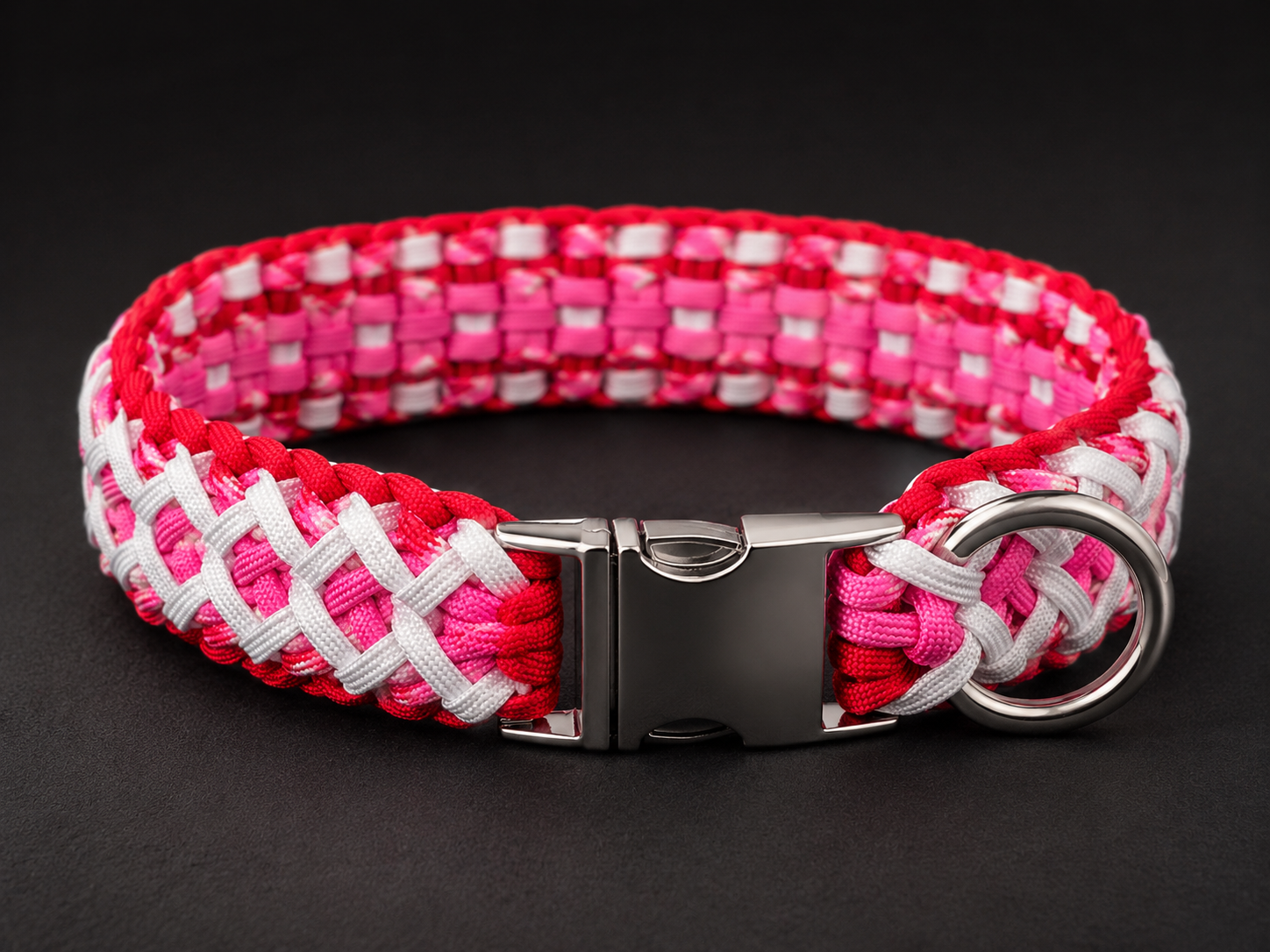 17"  Pink/Red Sweetheart Handmade Paracord Collar