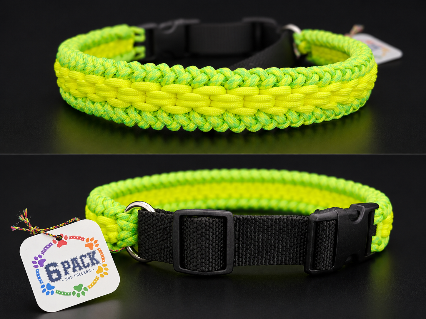 Handmade Adjustable Neon Yellow and Green Dog Collar
