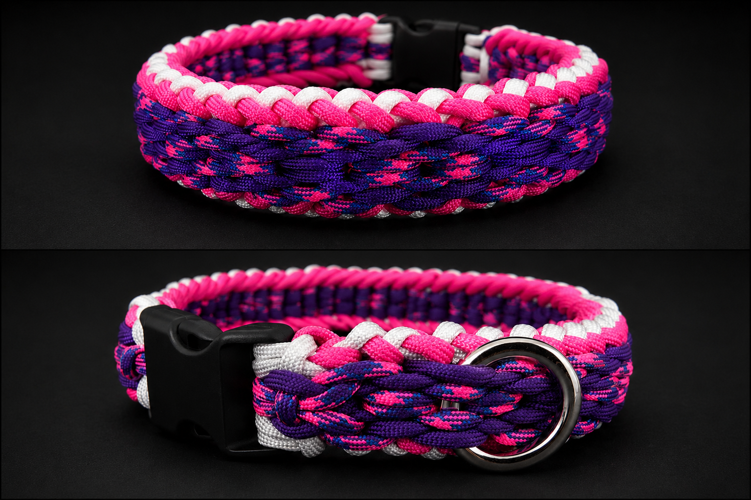 17"  Purple/Pink Handmade Paracord Dog Collar
