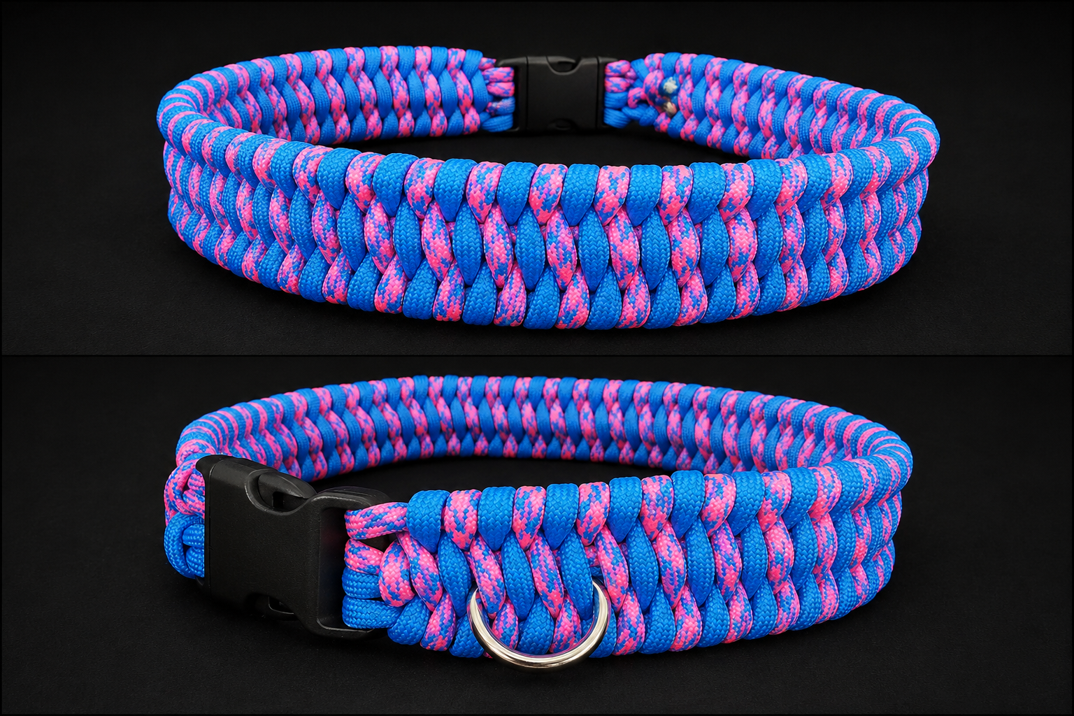 19" Handmade Pink/Caribbean Blue Paracord Dog Collar