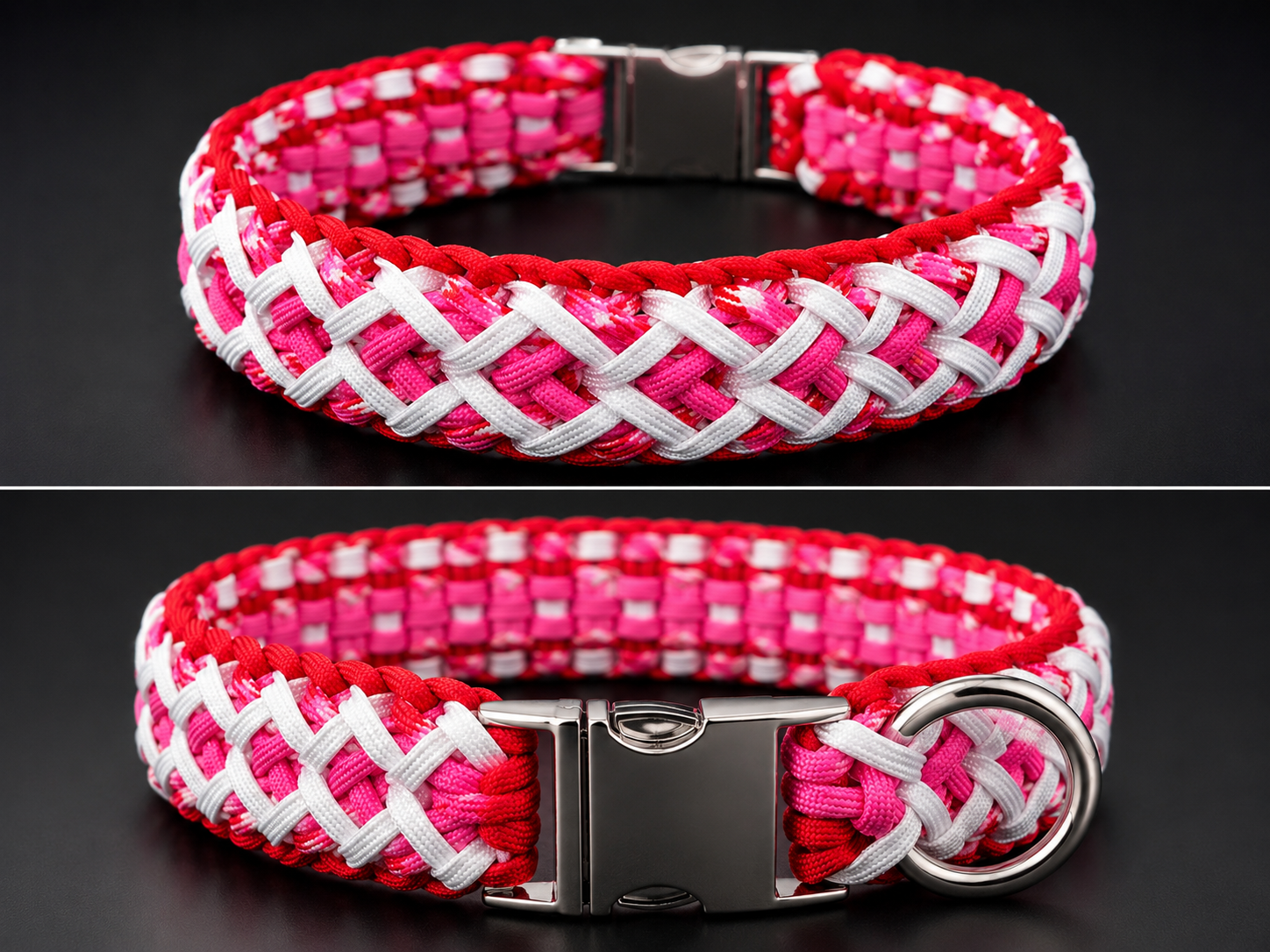17"  Pink/Red Sweetheart Handmade Paracord Dog Collar